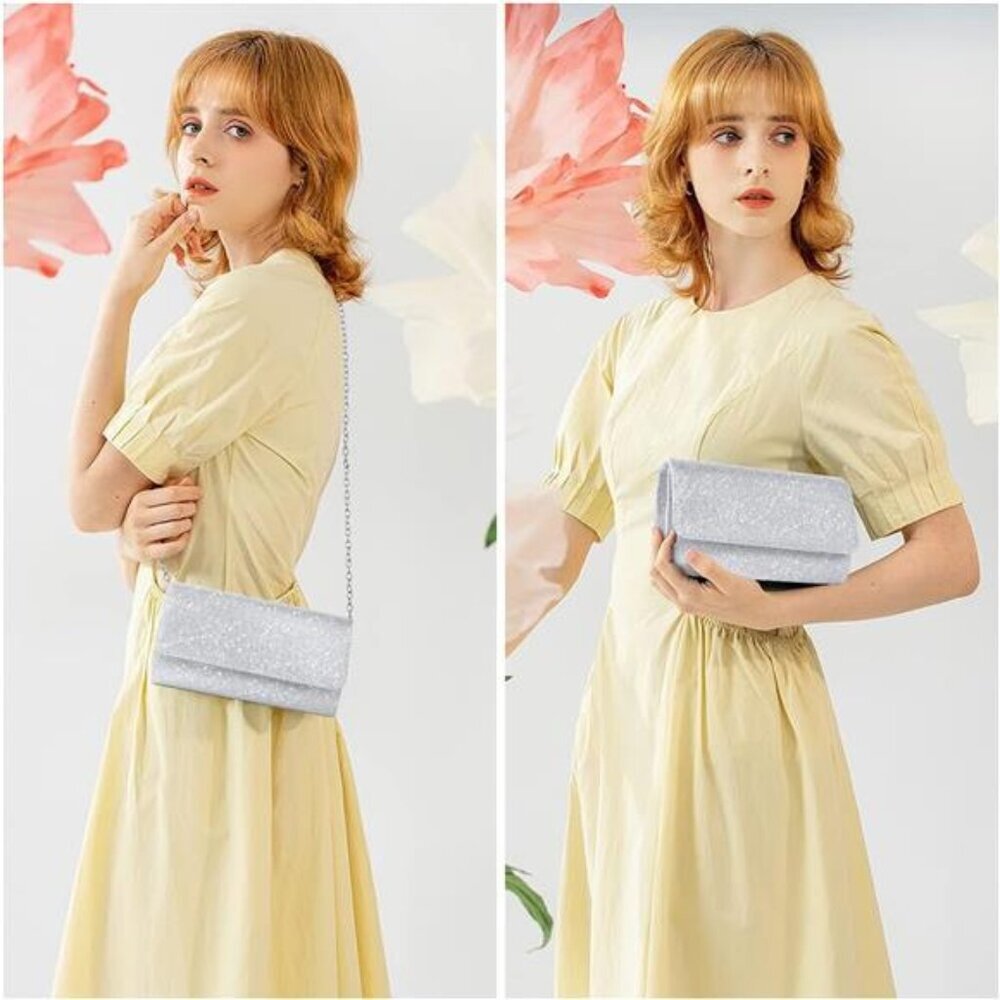 Clutch Purse, Evening Bag for Women Zipper Shoulder Bag for Wedding and Party - Picture 7 of 8